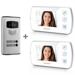 Vente flash 🛒 THOMSON Interphone Collectif 2 Logements Avec 2 Moniteurs Vidéo 11 Pouces - Produit Neuf 🌟